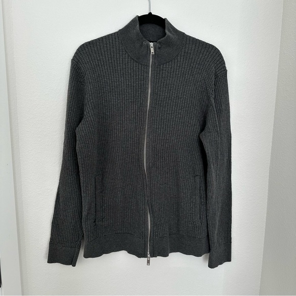Theory Amador Breach Cotton Full Zip Knit Sweater Size Large Men’s Dark Gray - Picture 5 of 11